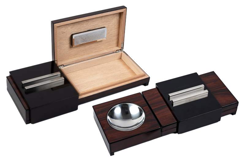 Ashtray w/ Hidden Humidor - Lacquer Brazilian Rosewood Sliding Ashtray w/ Humidor & Humidifier