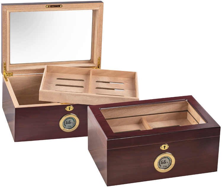 Berkeley Digital - 100 Ct. Humidor w/ Glass Top & External Digital Hygrometer