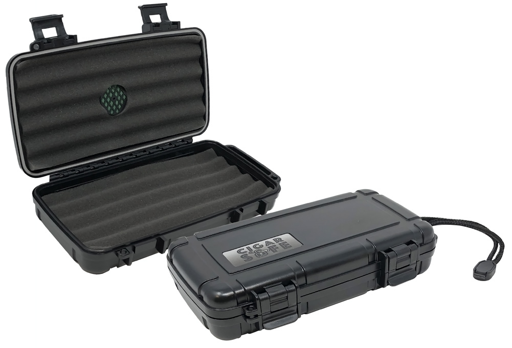 Cigar Safe 5 - 5 Ct. (Black) Plastic Water/Crush-Resistant Travel Humidor 