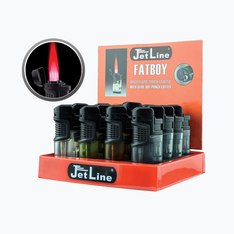 FatBoy Torch Display - Quad Flame Wide Body Torch Display w/ Punch Cutter  - Box of 16 (Assorted Col