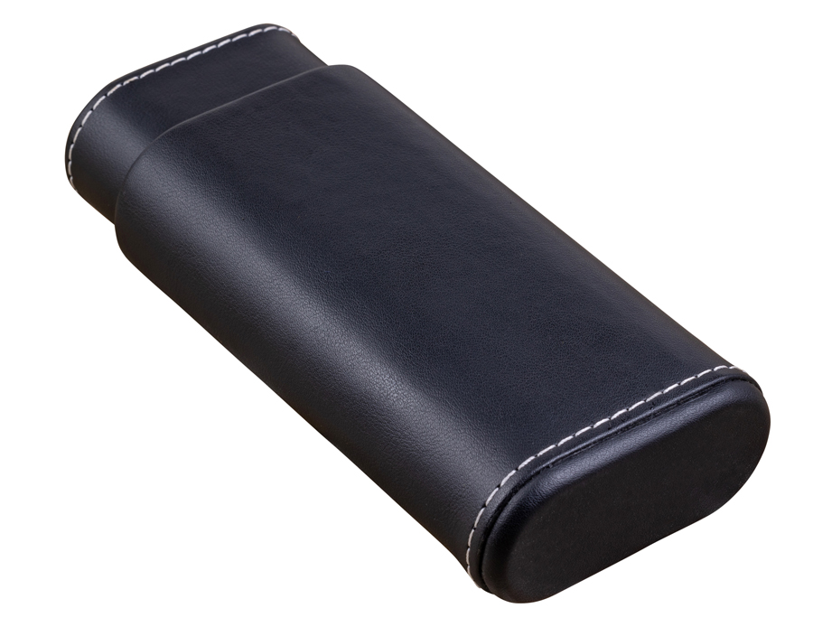 3 Cigar Black Leather Case - 3 Cigar Black Leather Case w/ White Accent Stitching