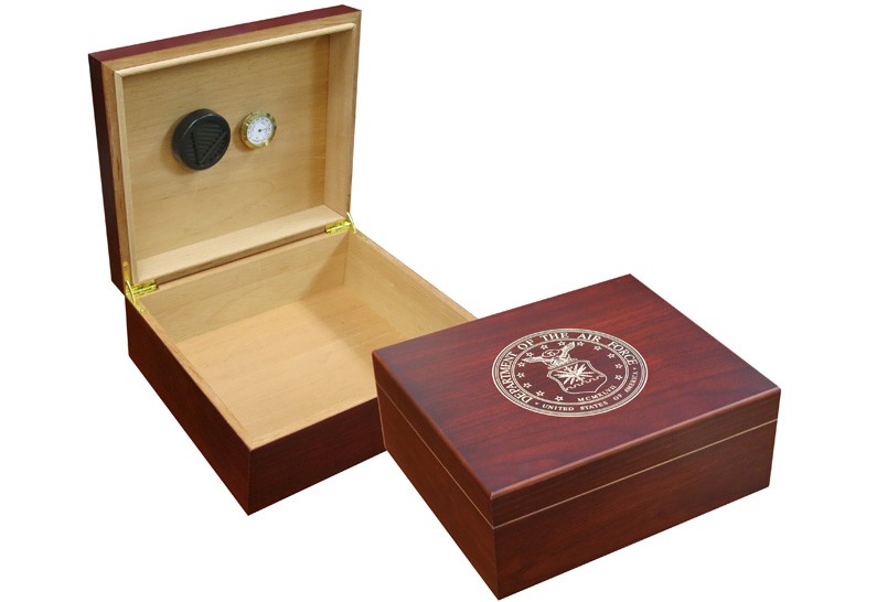 AIR Force Cigar Humidor (Cherry) - 25-50 Count Cherry Humidor w/ Humidifier & Hygrometer