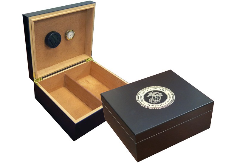 MarineS Cigar Humidor (BlaCk) - 25-50 Count BlaCk Humidor w/ Humidifier & Hygrometer