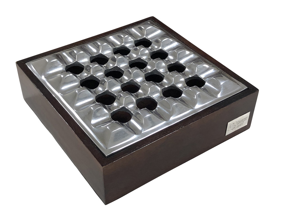 Rockford Grid Ashtray - Rockford Tabletop 'Smokin Ash' Ashtray  - Polished Cast Aluminum & Mango Woo