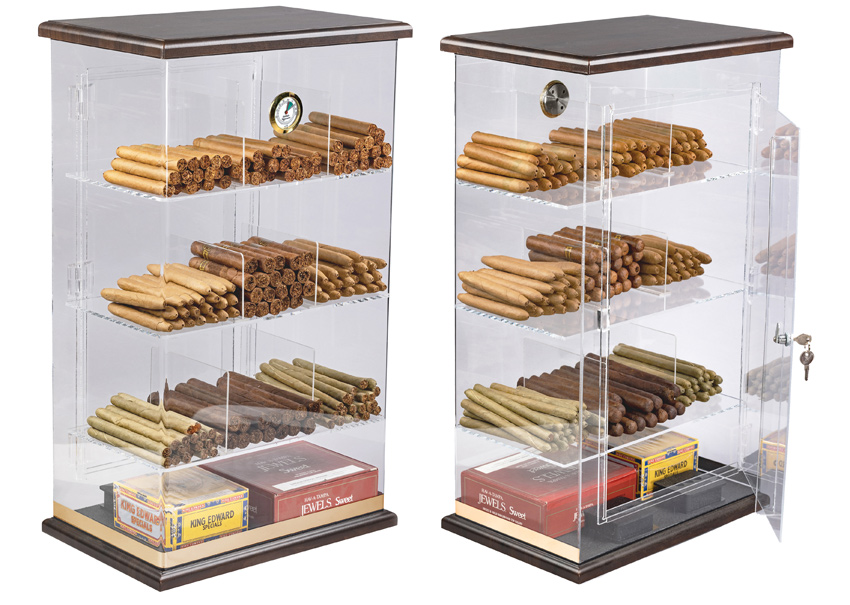 Roosevelt WOOD - 250 Ct. ACryliC & WOOD Display Humidor 9 Bins w/ Hygrom