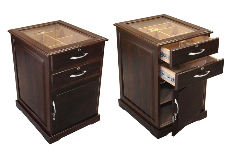 Santiago - 700 Ct. Walnut End Table w/ Drawers & Digital Hygrometer